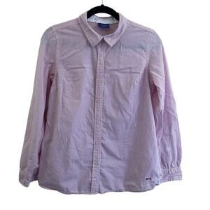 LE TIGRE WOMENS BUTTON DOWN BLOUSE TOP SMALL STRIPED‎ PINK WHITE PREPPY COTTON
